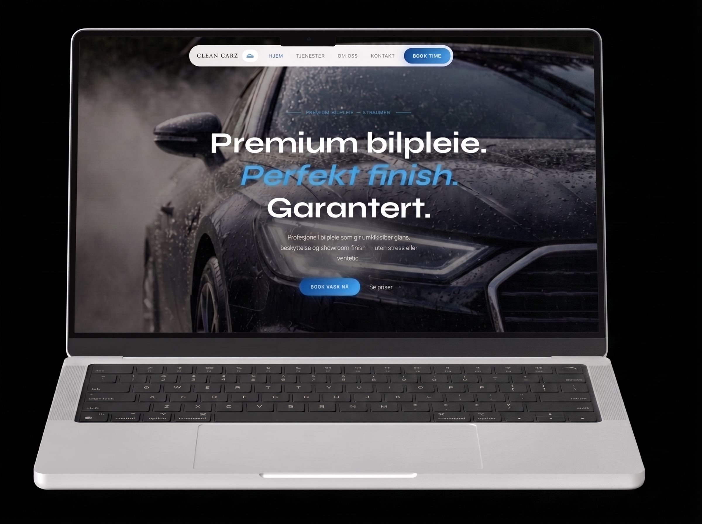 Eksempel på nettside bygget av Lie Nettutvikler, vist på en bærbar PC